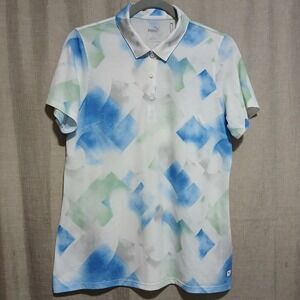 Puma Golf Polo Shirt DRYCELL Abstract Print Athletic Top White‎ Blue Large